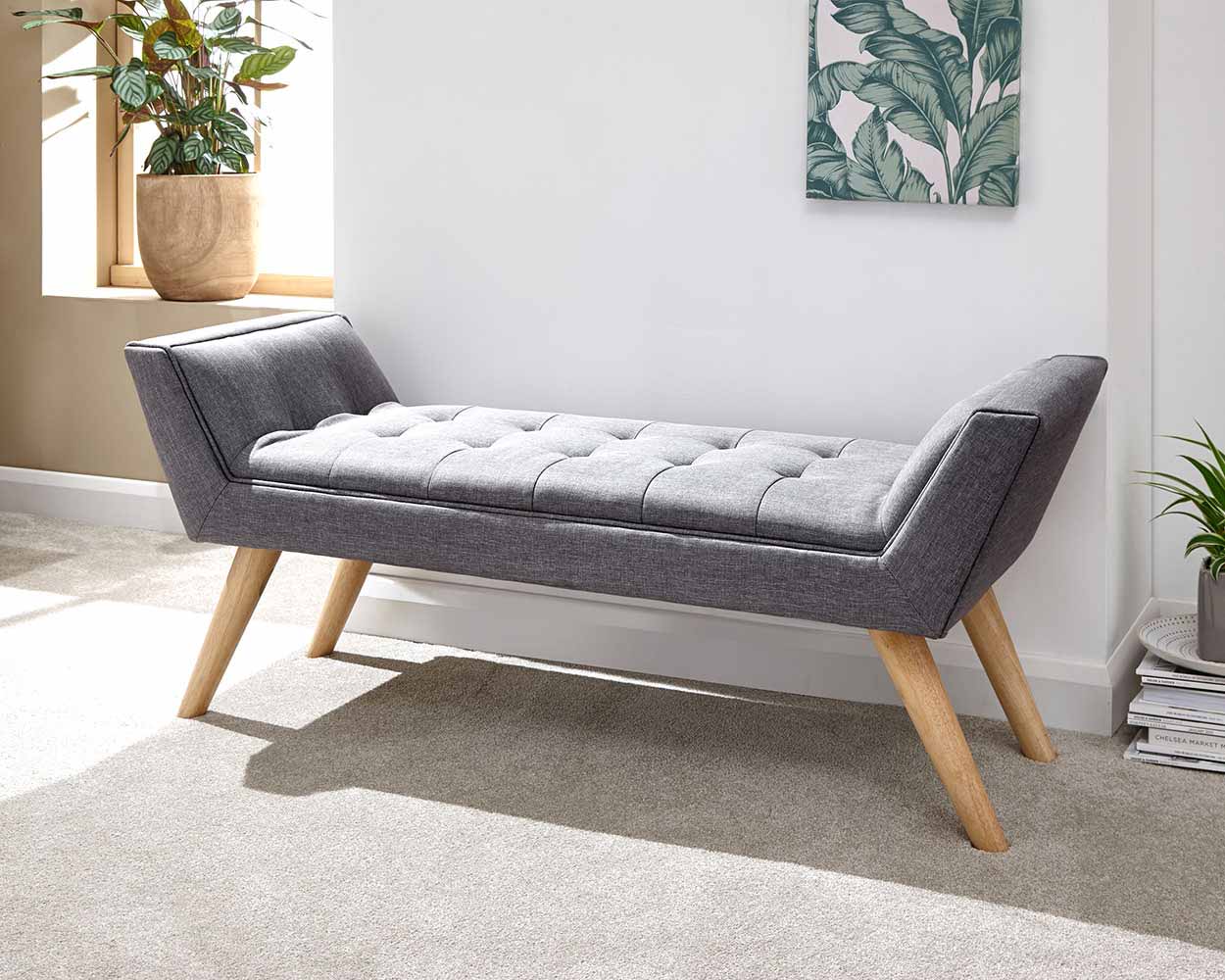 Milan Fabric Upholstered Bench, Dark Grey