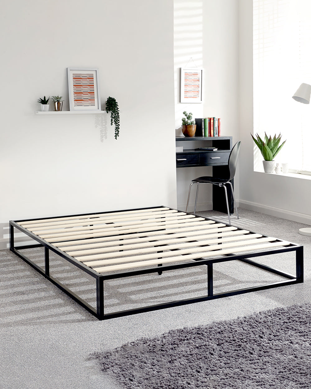 small double bed frame black industrial platform bed lifestyle image