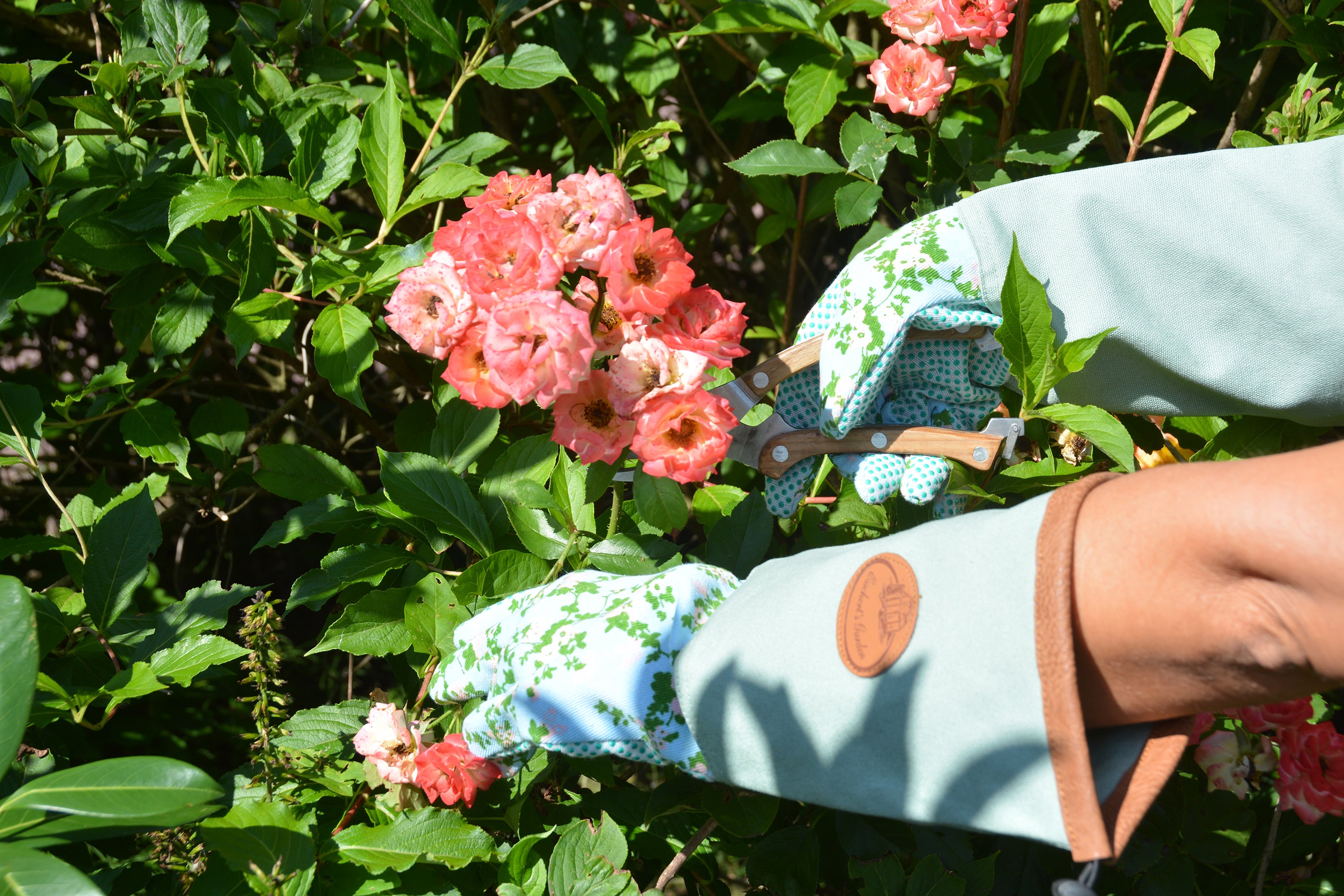 Gardening Gloves Long Green Rose Design