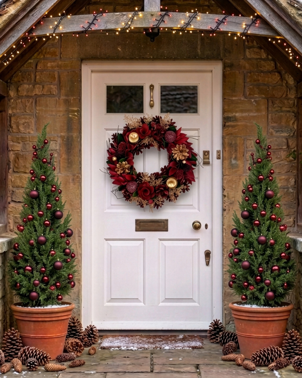 Red Berry and Gold Cone Wreath