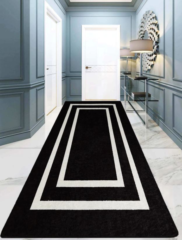 Black & Silver Hallway Runner Non-slip Rug 80 x 150 cm