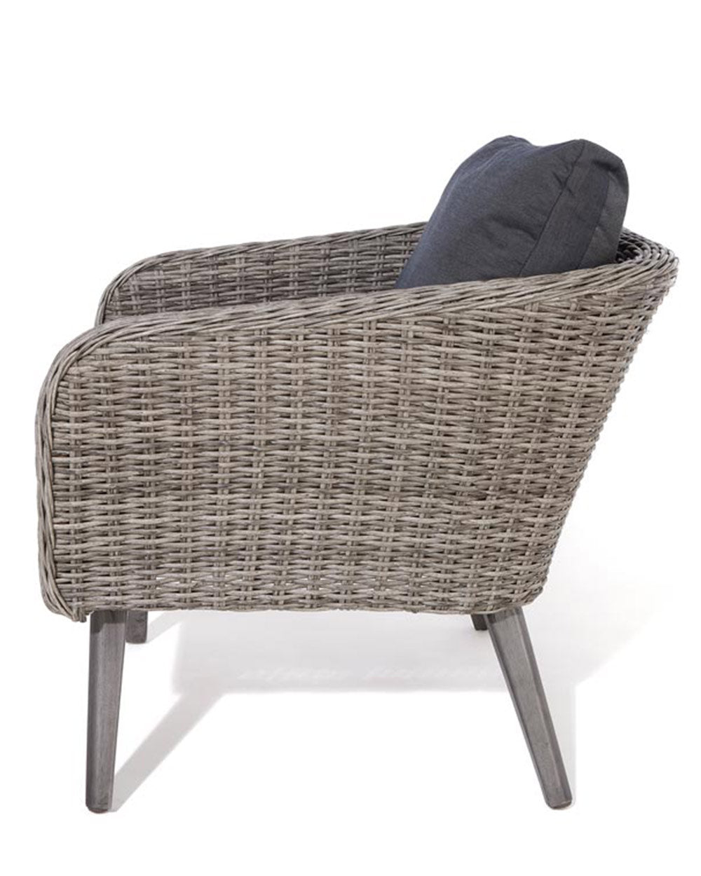 white cut out photo of the rattan armchair side view