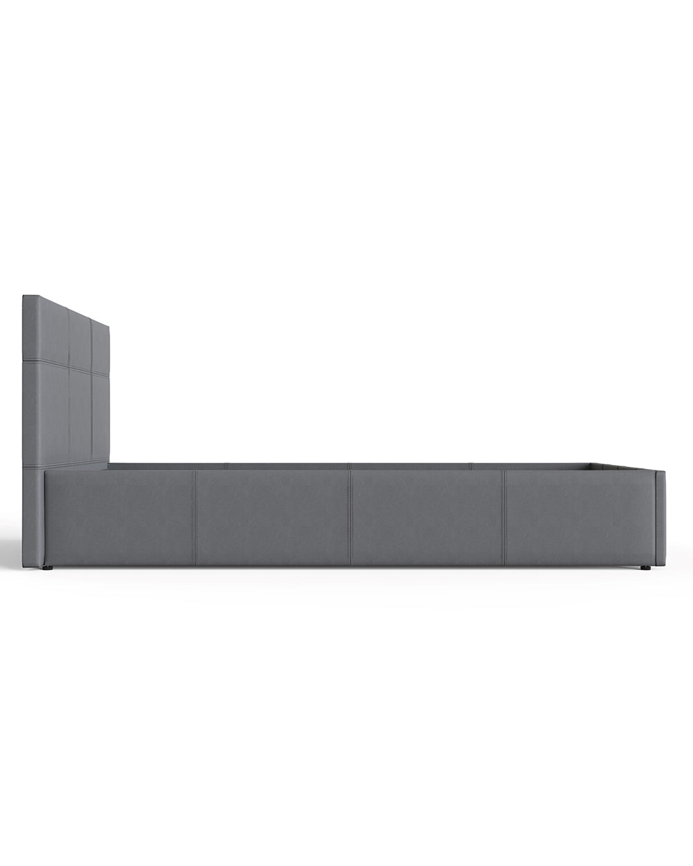 Side lift ottoman bed in grey faux leather by the brand GFW. Featured on a white back ground side view