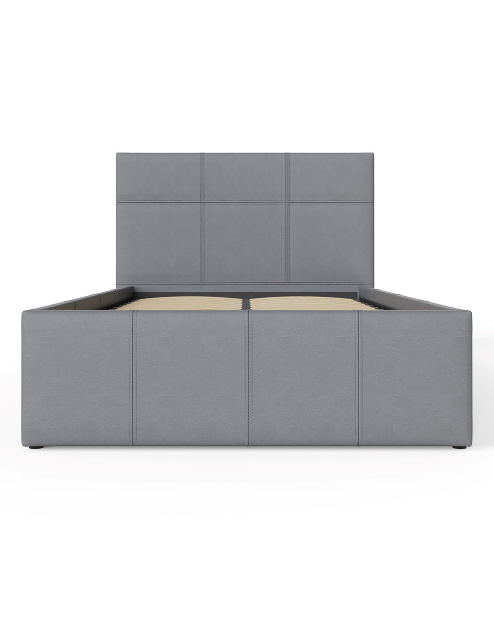 Side lift ottoman bed in grey faux leather by the brand GFW. Featured on a white back ground front view