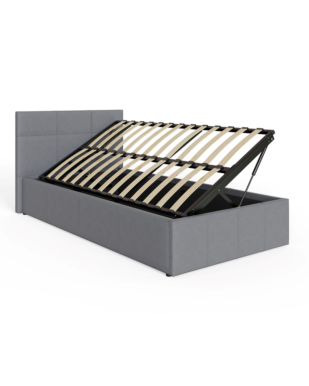 Side lift ottoman bed in grey faux leather by the brand GFW. Featured on a white back ground