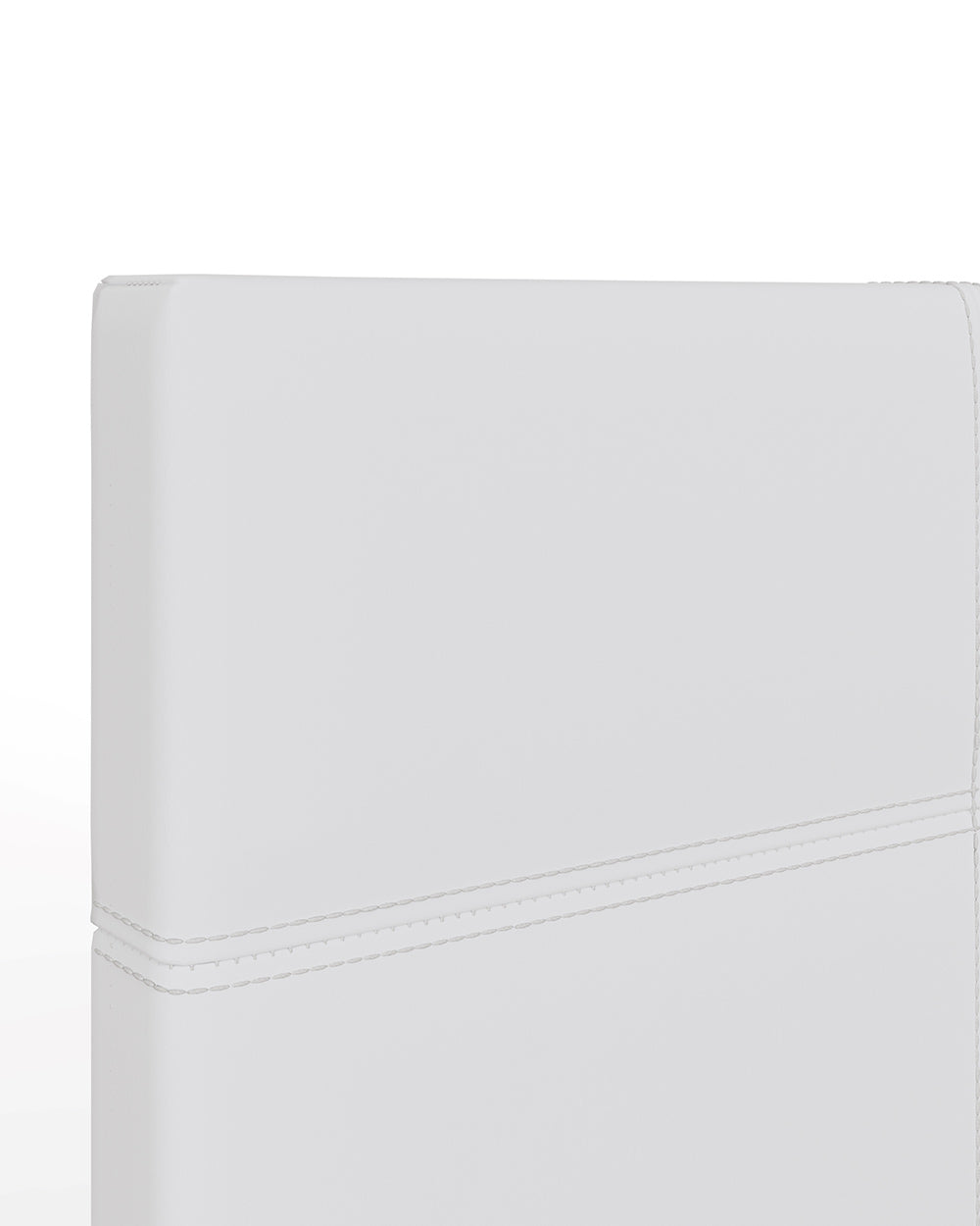 Side lift ottoman single bed in white PU leather GFW in a white cut out setting close up of the headboard stitching