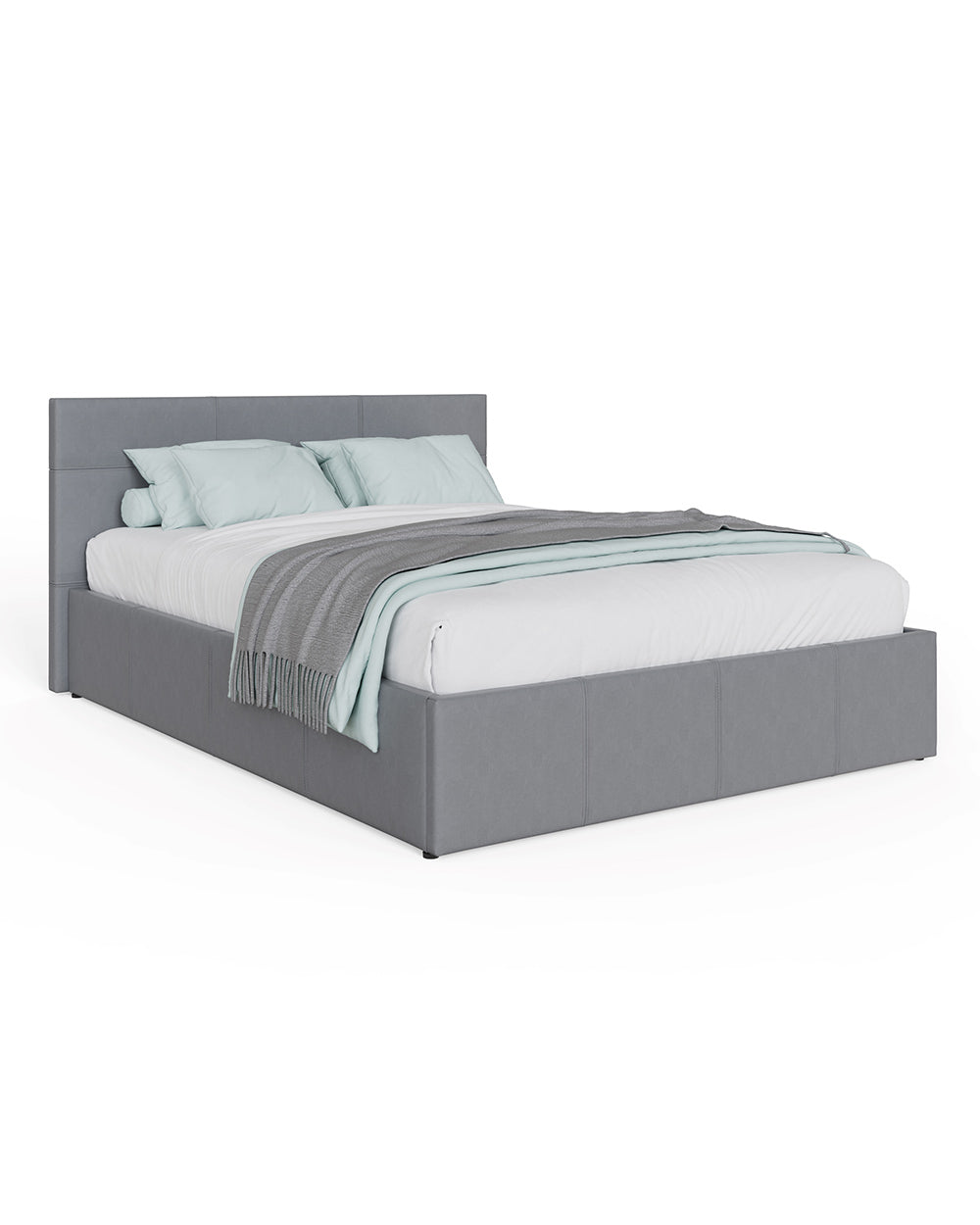 Side Lift Ottoman Double Bed Grey Leather 135cm