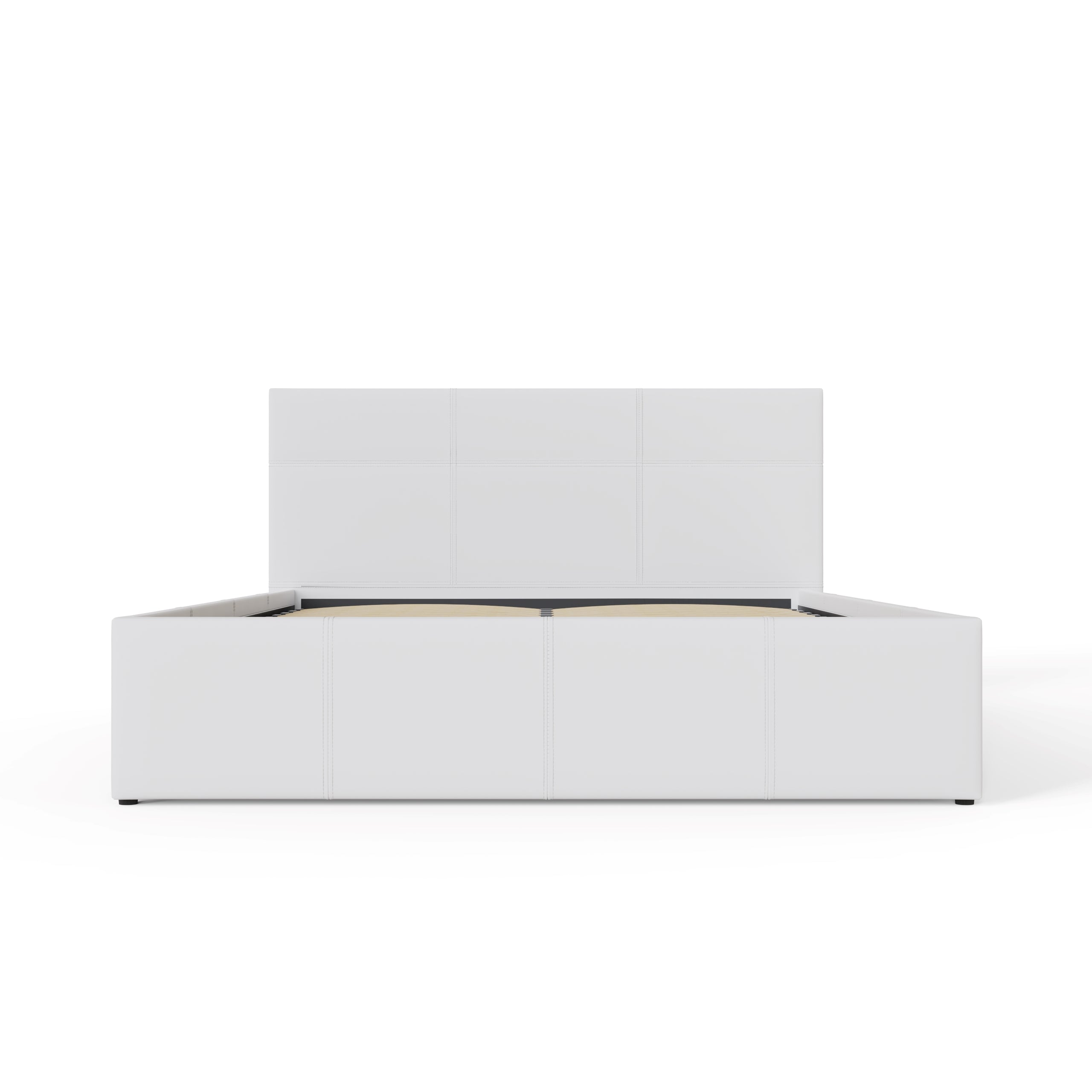 side lift ottoman double bed frame GFW in white leather white cut out setting front view