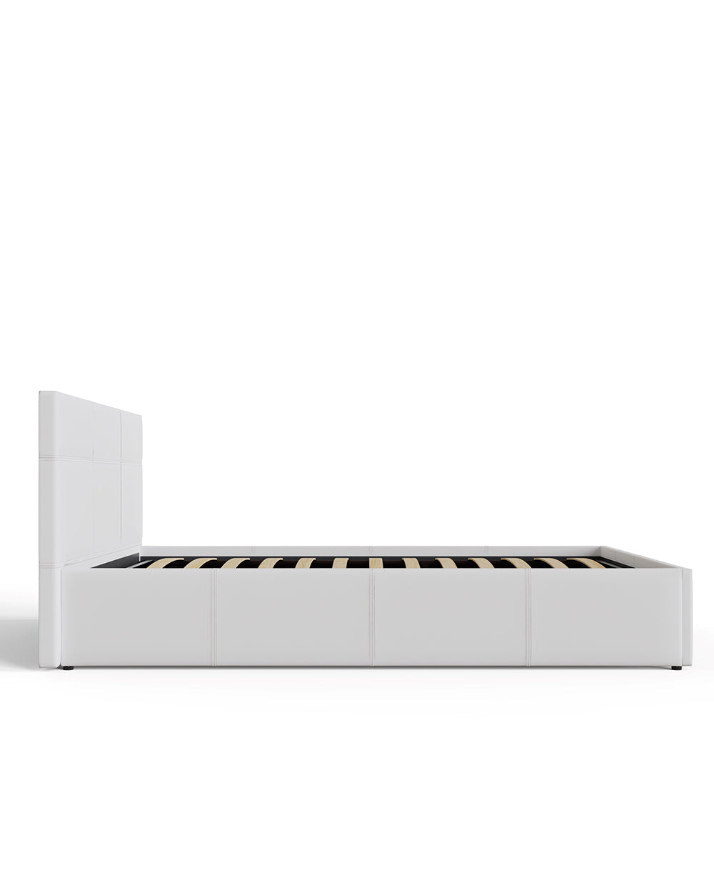 side lift ottoman double bed frame GFW in white leather white cut out setting side view