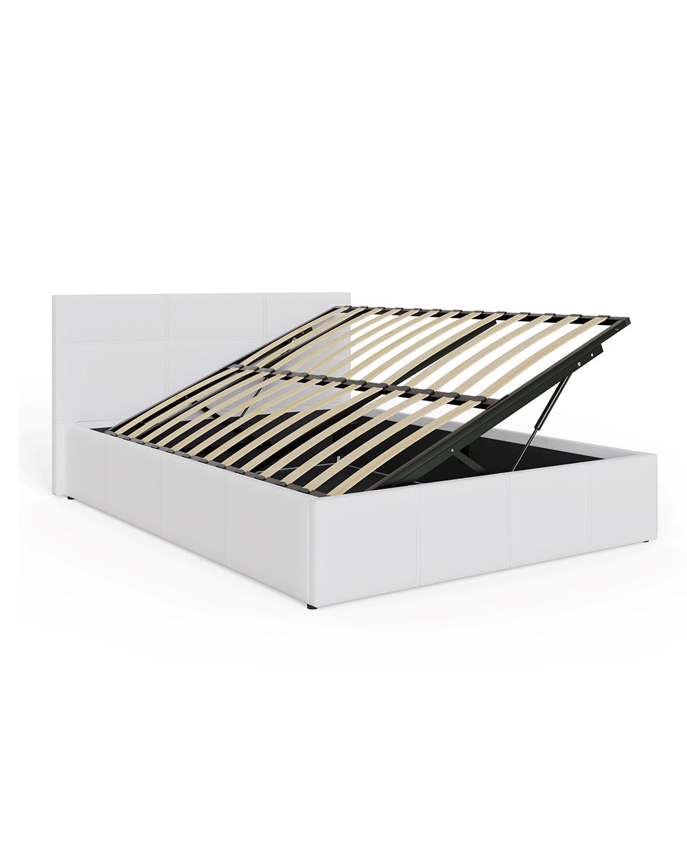 side lift ottoman double bed frame GFW in white leather white cut out setting lifted up