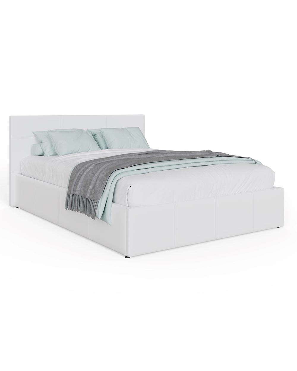 side lift ottoman double bed frame GFW in white leather white cut out setting side view bed made up