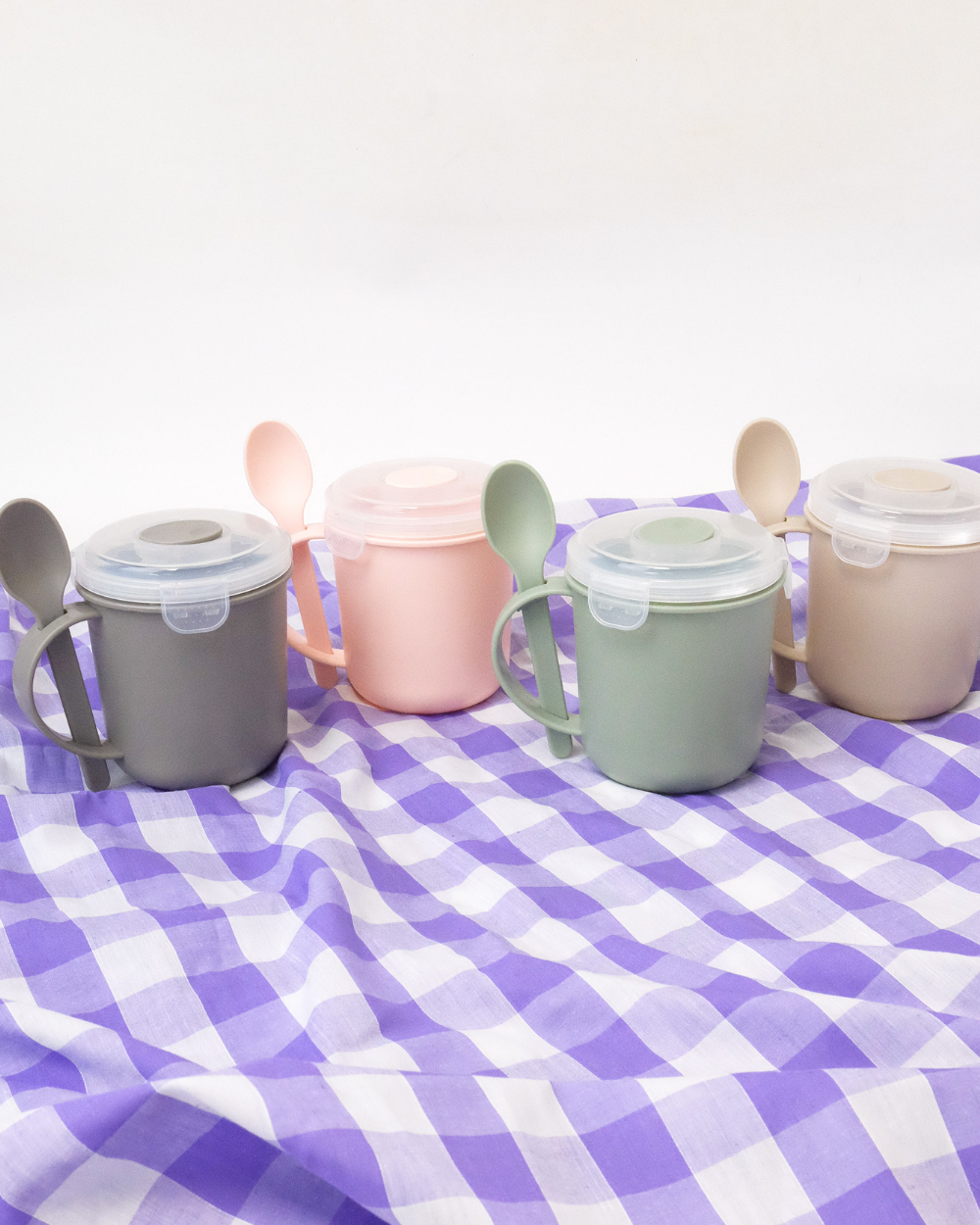 Microwavable Soup Mug With Spoon Grey