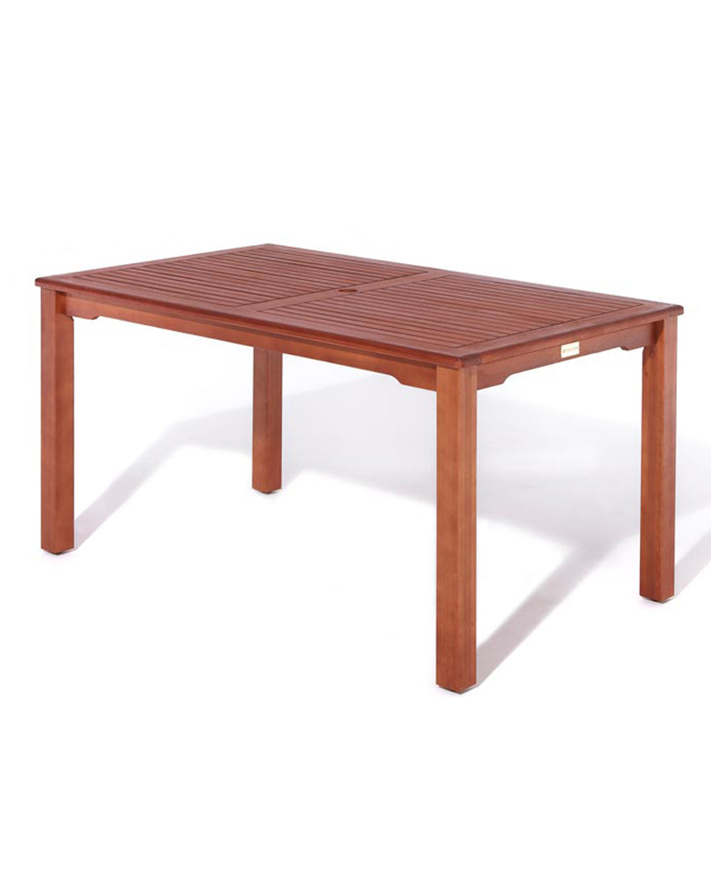 white cut out image of the wooden garden table which is on an angled view