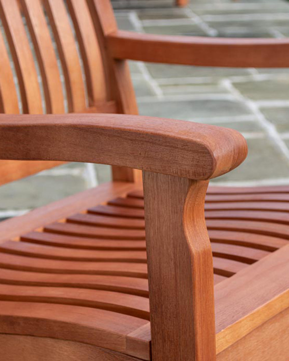 wooden garden chair close up of the arm rests