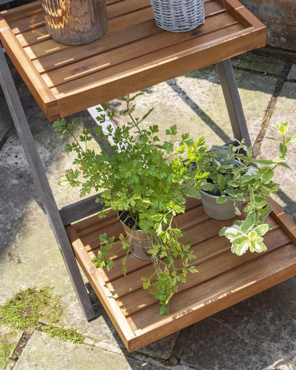 Alderley Hardwood Plant Ladder 3 Tier Stand Large Grey Rowlinson