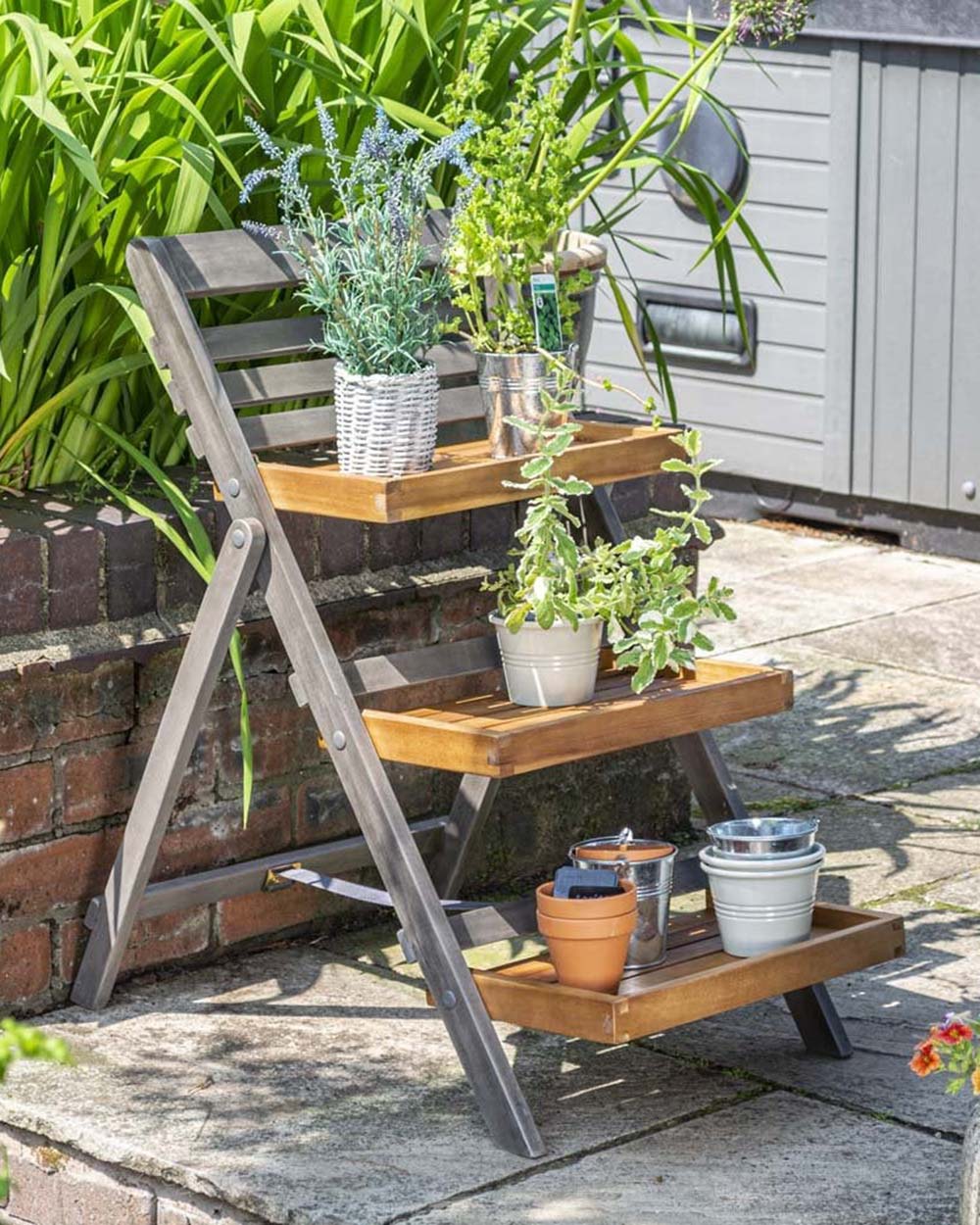 Alderley Hardwood 3 Tier Plant Ladder Display Small Rowlinson