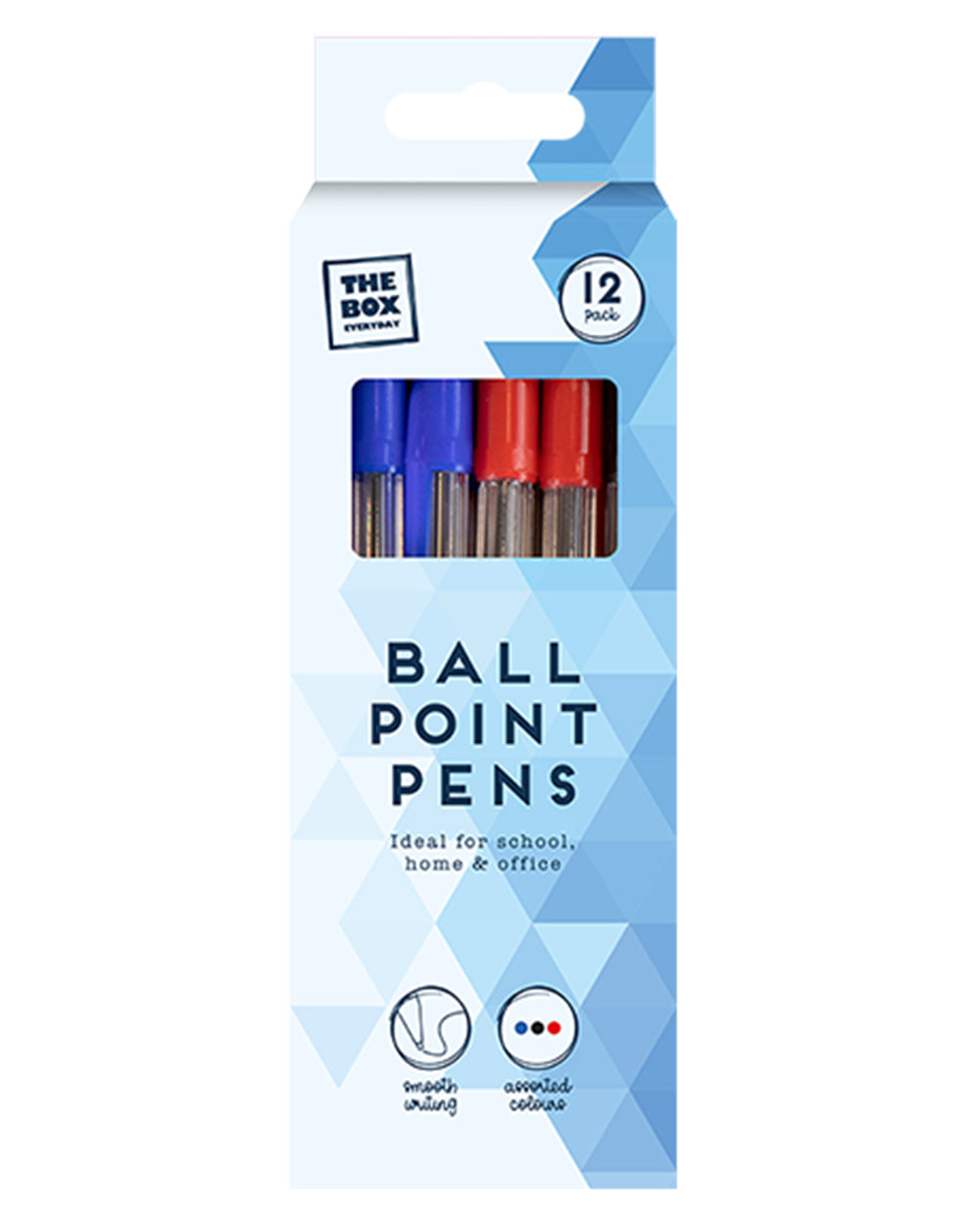 Ballpoint Pens Pack of 12 Assorted Black, Red & Blue