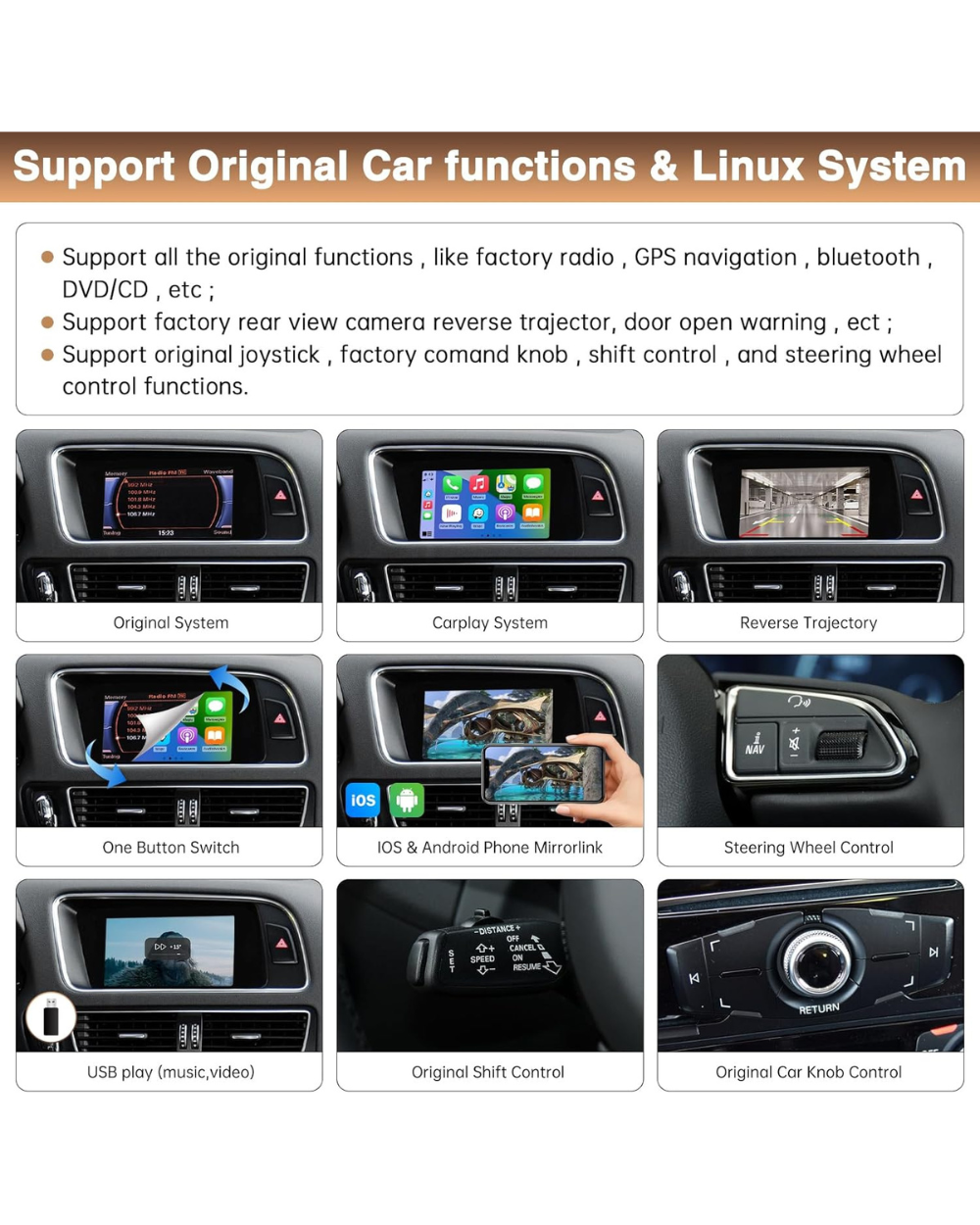 Auto Retrofit Kit Decoder Audi A4/A5/Q5 Wireless Carplay/Android