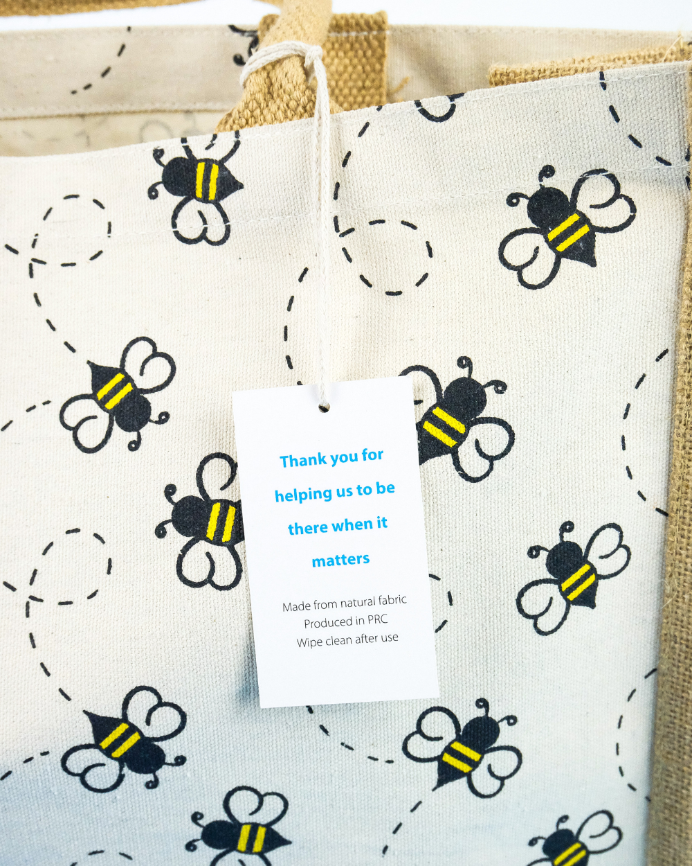 Bee Jute Canvas Shopping Bag For Life 100% Biodegradable