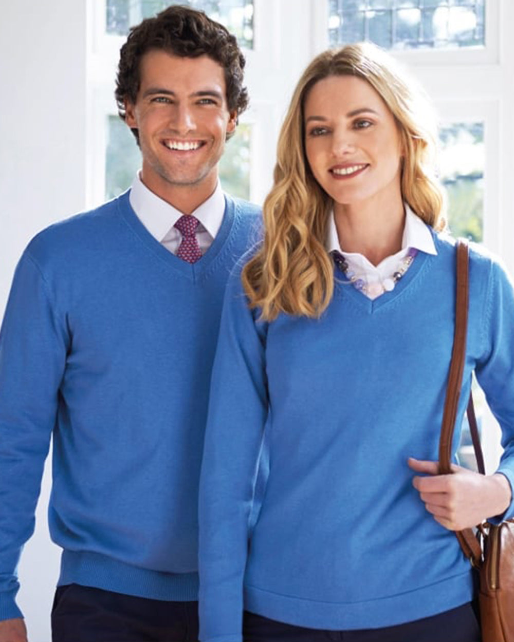 Brook Taverner Atlanta jumper being worn and modelled on both a man and a woman to show case how smart these jumpers are.