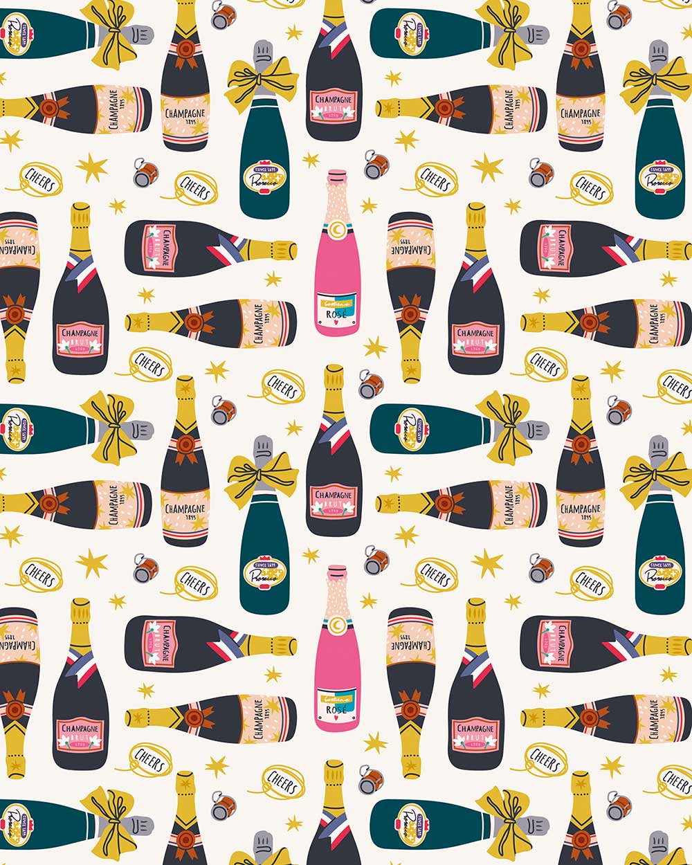Celebration plastic free wrapping paper gift set with champagne bottles