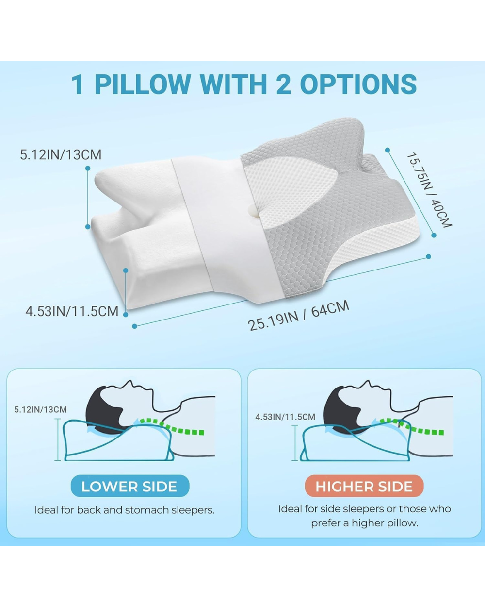 Elviros Cervical Memory Foam Pillow Butterfly