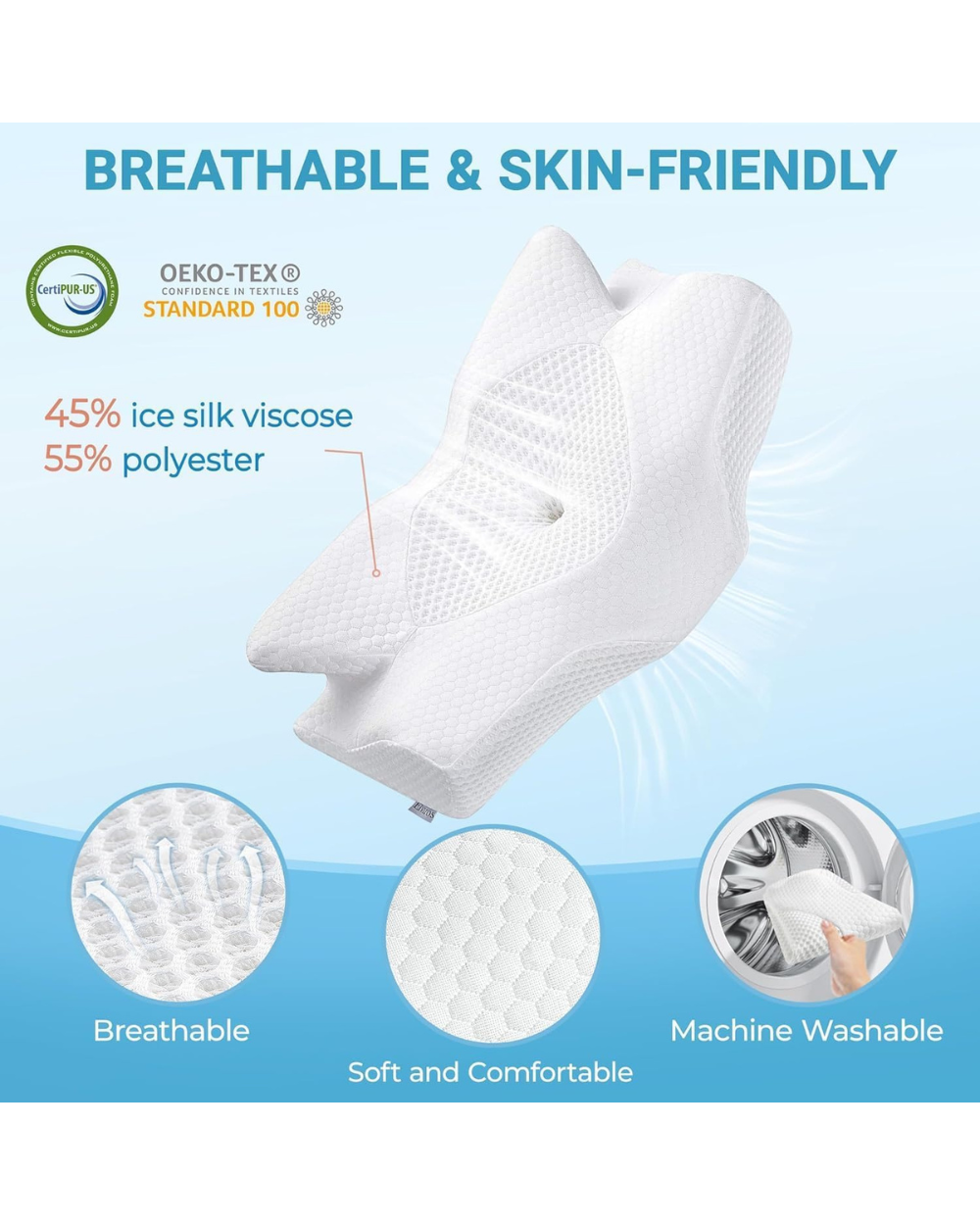 Elviros Cervical Memory Foam Pillow Butterfly
