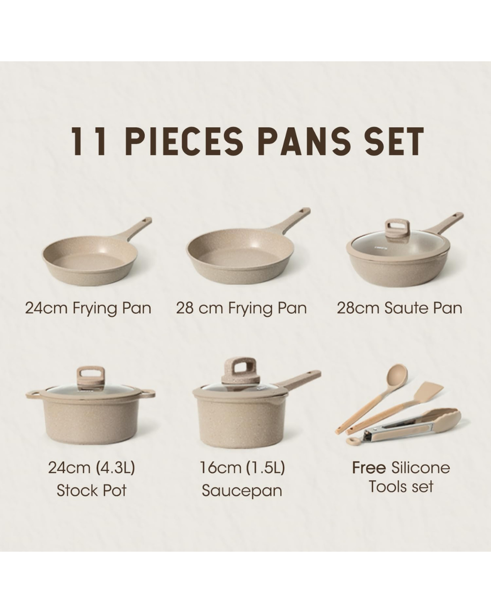 CAROTE Non Stick Pots and Pans Set 11 Pieces