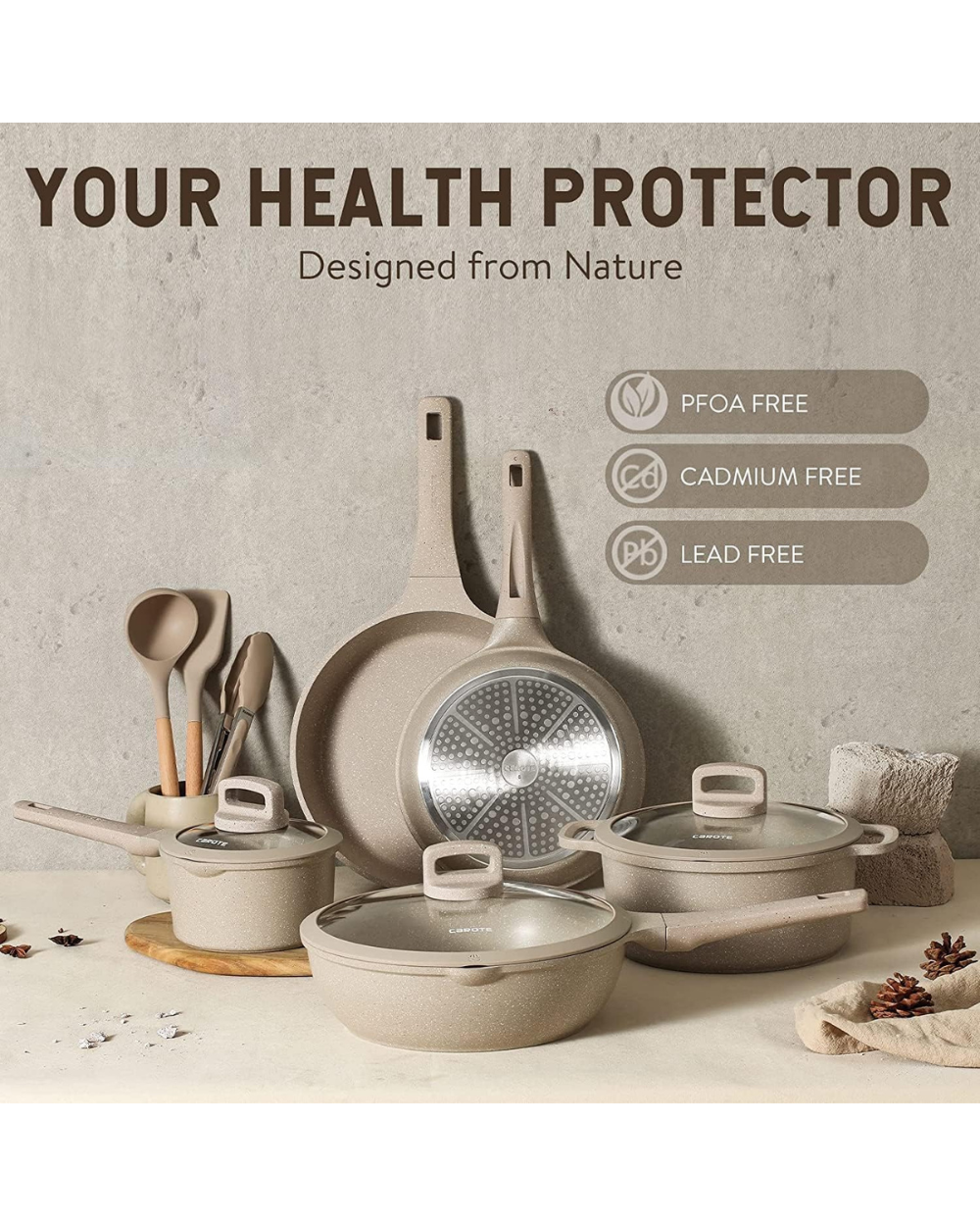 CAROTE Non Stick Pots and Pans Set 11 Pieces