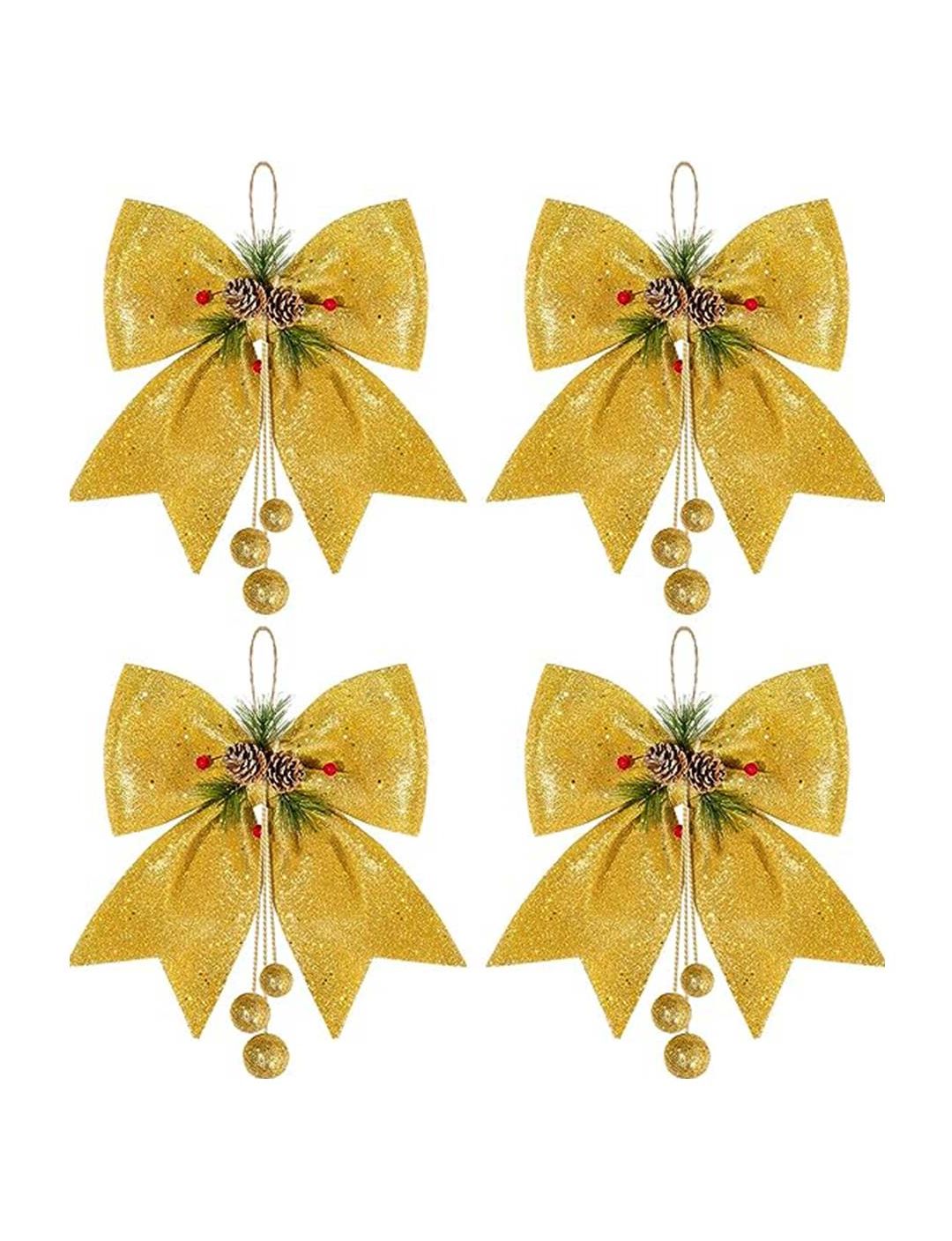 Large Gold Glitter Christmas Bows 4 Pack