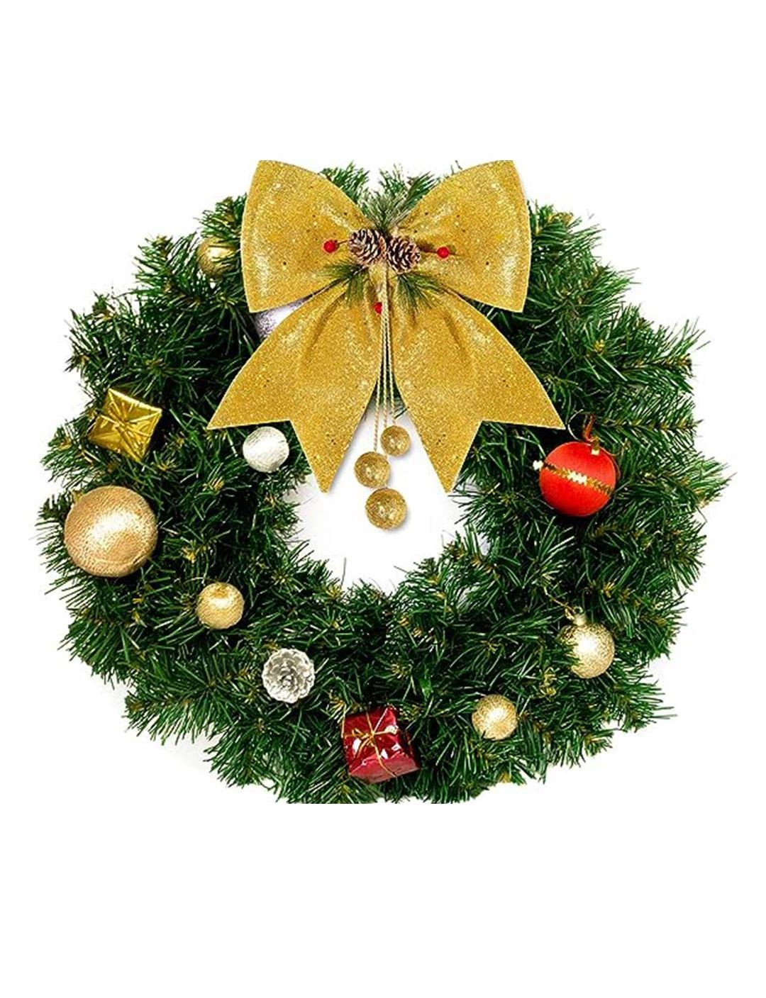 Large Gold Glitter Christmas Bows 4 Pack on a wreath