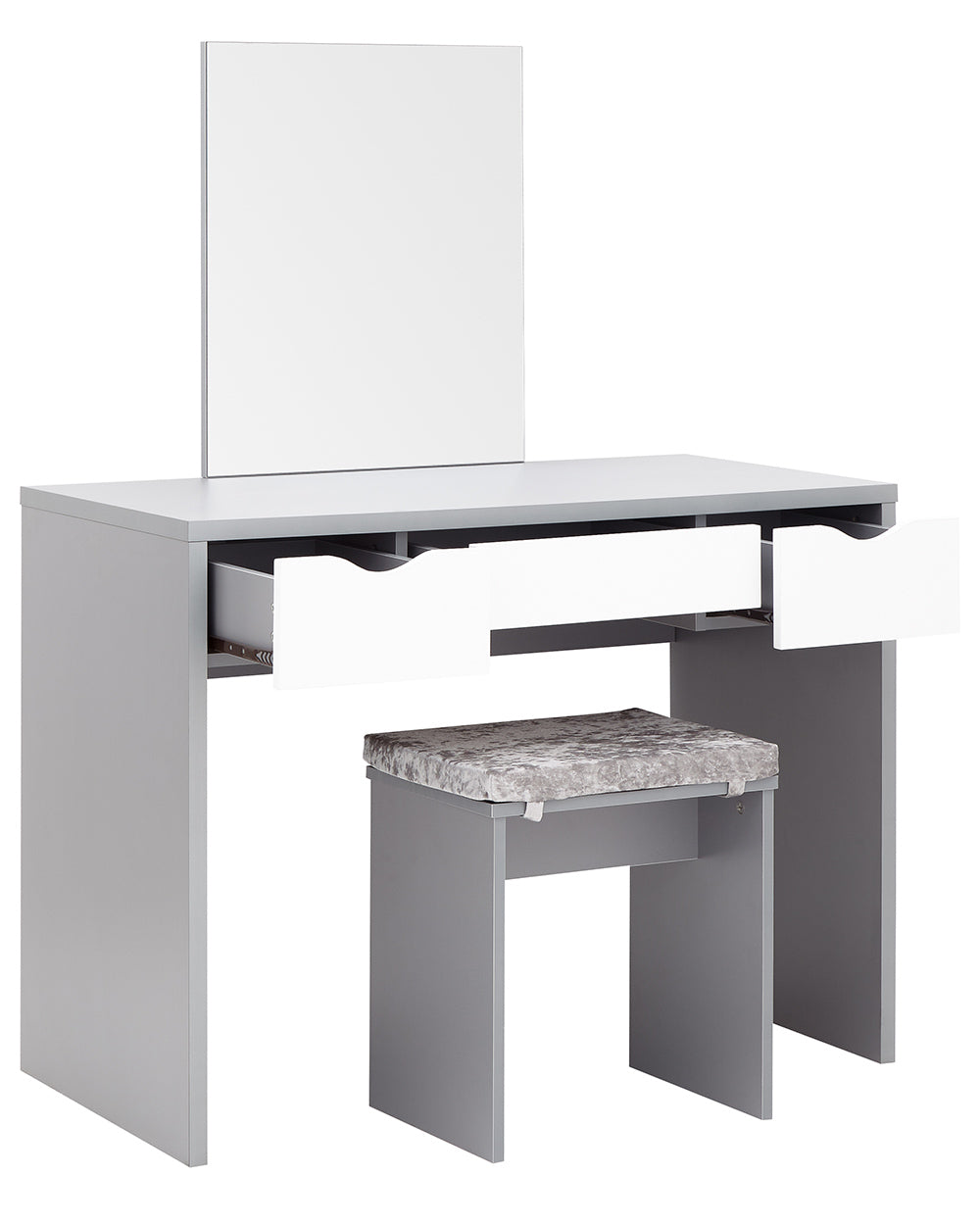 cut out image of the full dressing table set on a white background side view with the drawers open