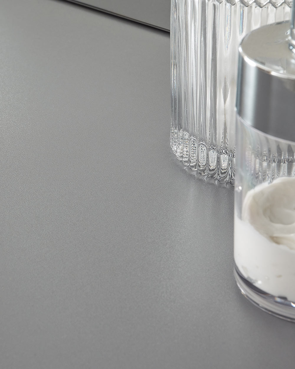 Close up of the dressing table grey painted colour and finish