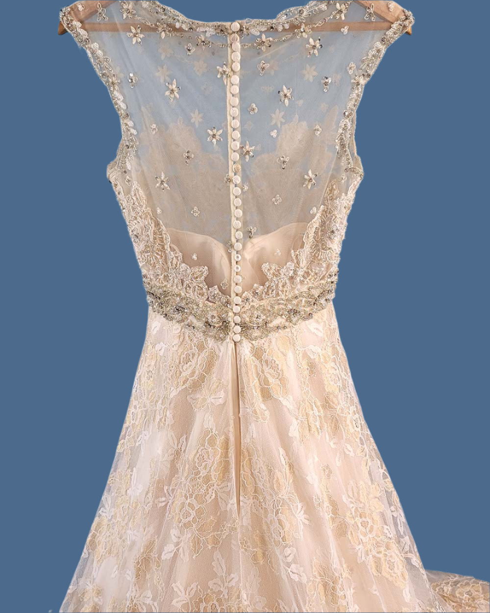 Jasmine Couture Gold Lace Illusion Wedding Dress Size 10
