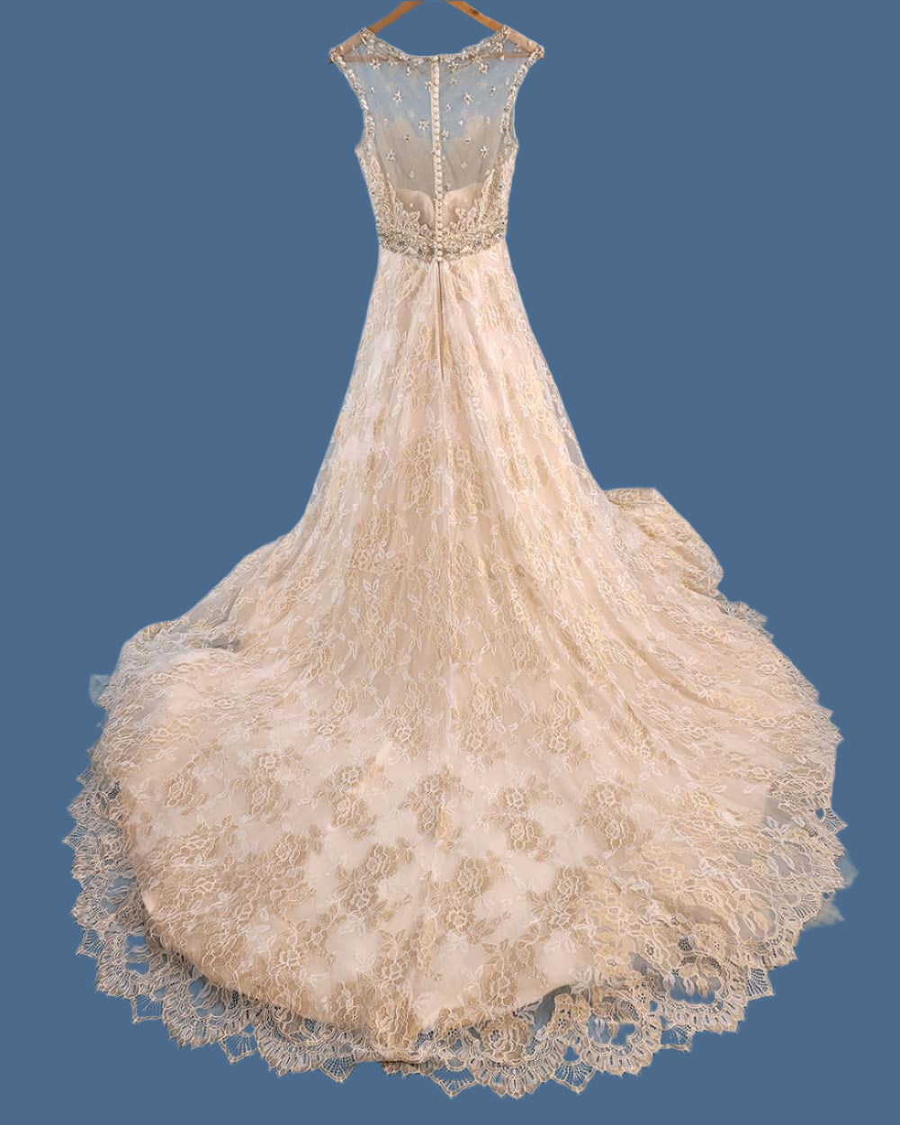 Jasmine Couture Gold Lace Illusion Wedding Dress Size 10