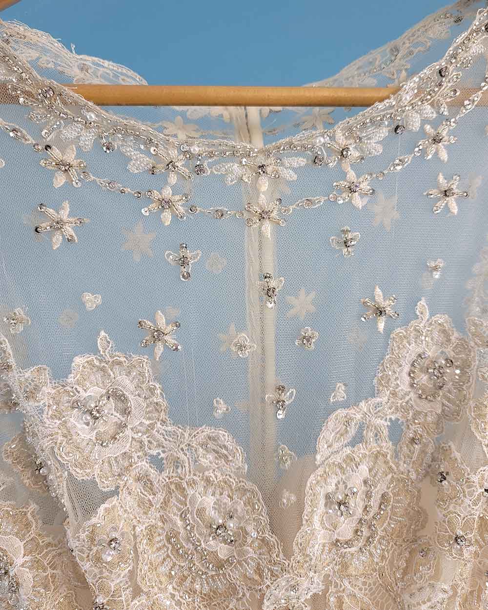 Jasmine Couture Gold Lace Illusion Wedding Dress Size 10