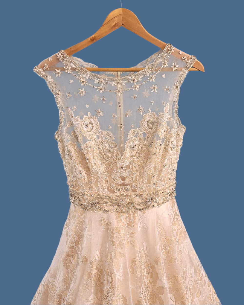 Jasmine Couture Gold Lace Illusion Wedding Dress Size 10