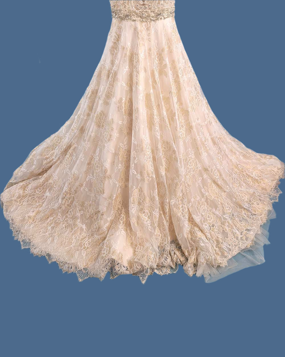 Jasmine Couture Gold Lace Illusion Wedding Dress Size 10
