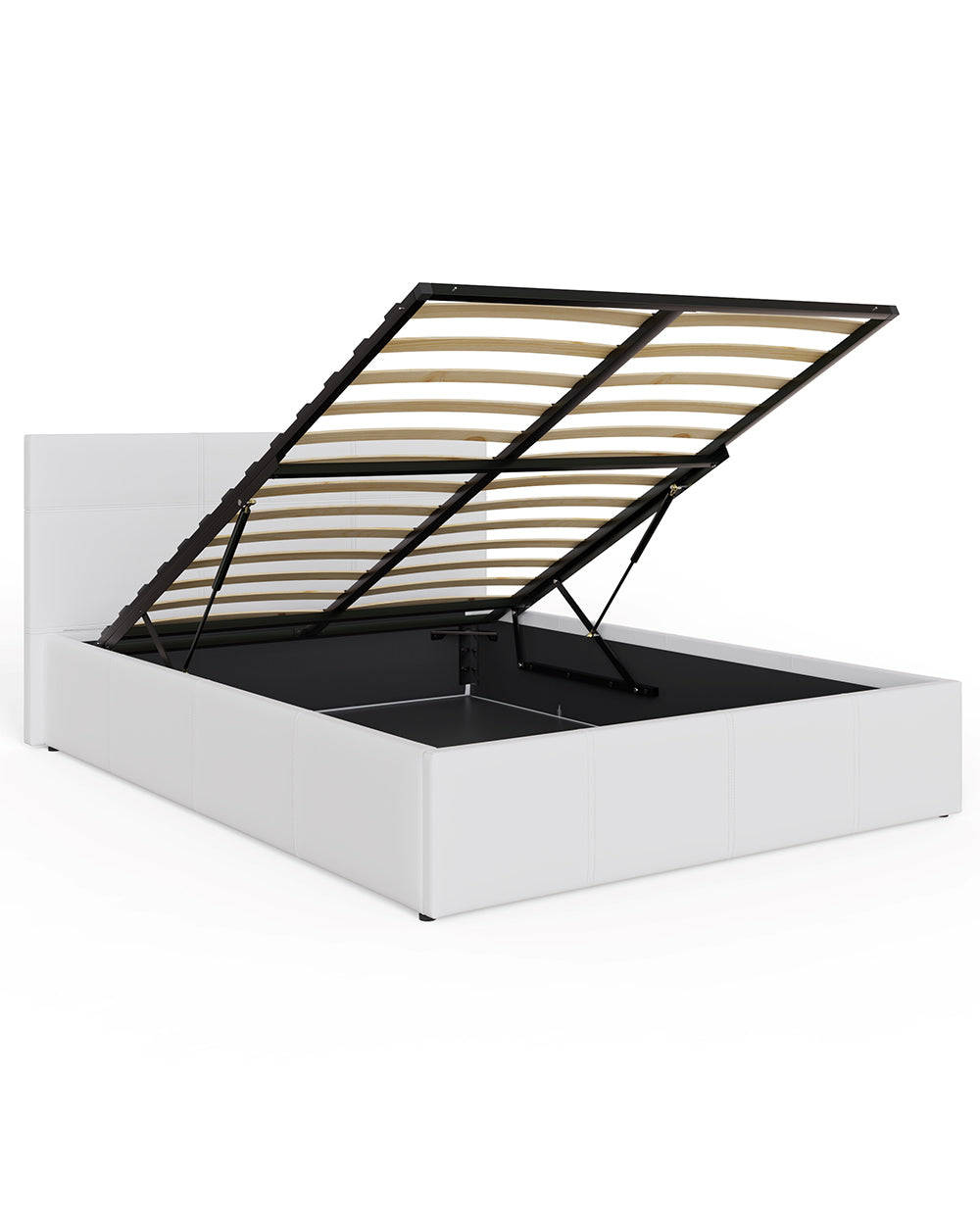 small double bed lift ottoman white cut out in a bedroom