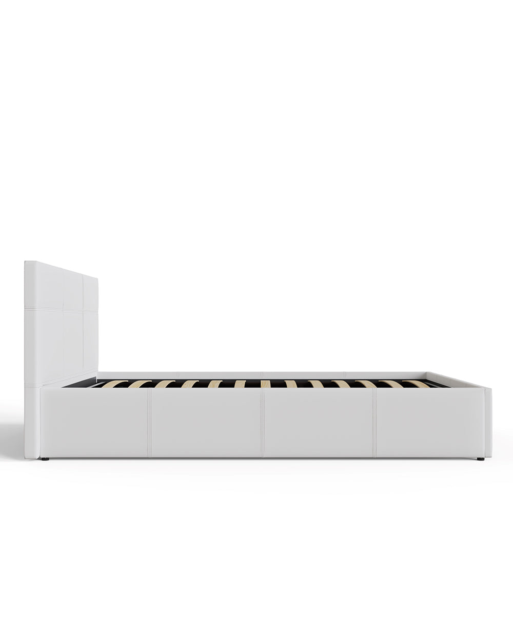side view out the small double bed lift ottoman on a white cut out background