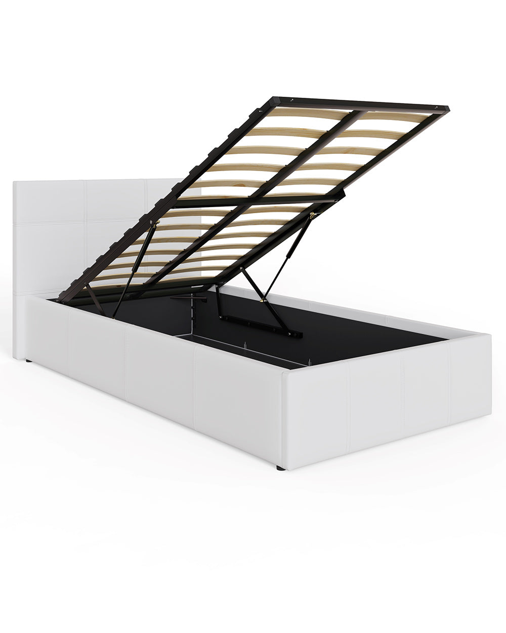 End Lift Ottoman Single Bed White Faux Leather 90cm