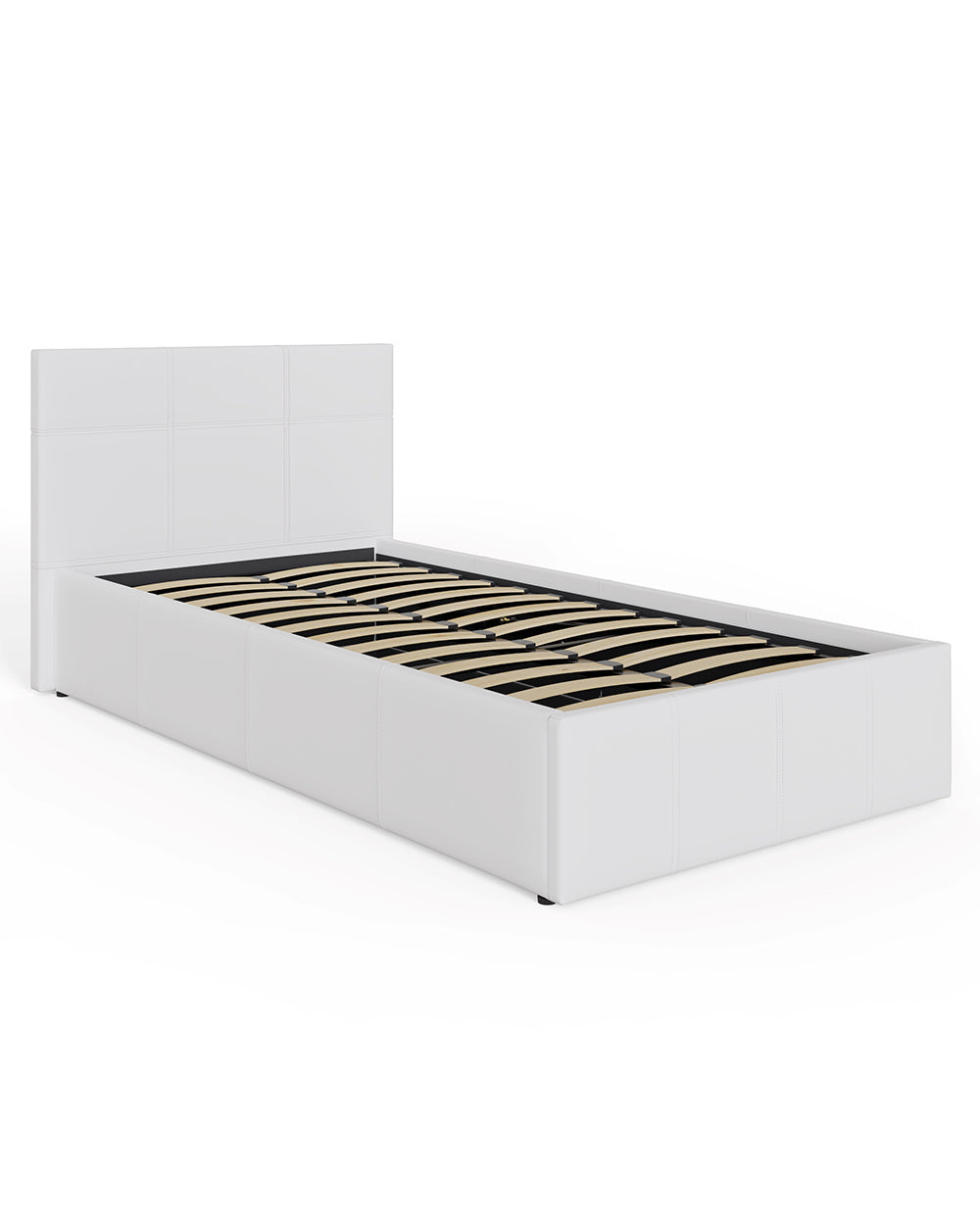 End Lift Ottoman Single Bed White Faux Leather 90cm
