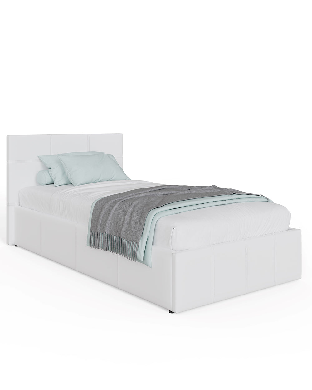 End Lift Ottoman Single Bed White Faux Leather 90cm