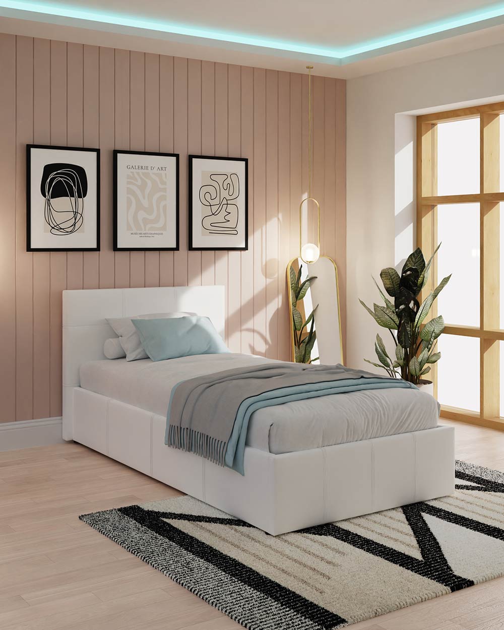 End Lift Ottoman Single Bed White Faux Leather 90cm