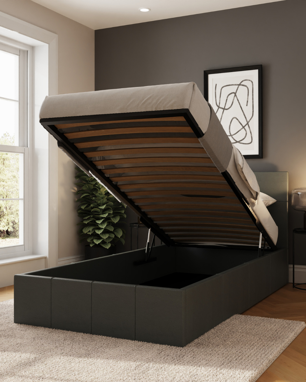 End Lift Ottoman Single Bed Grey Faux Leather 90cm