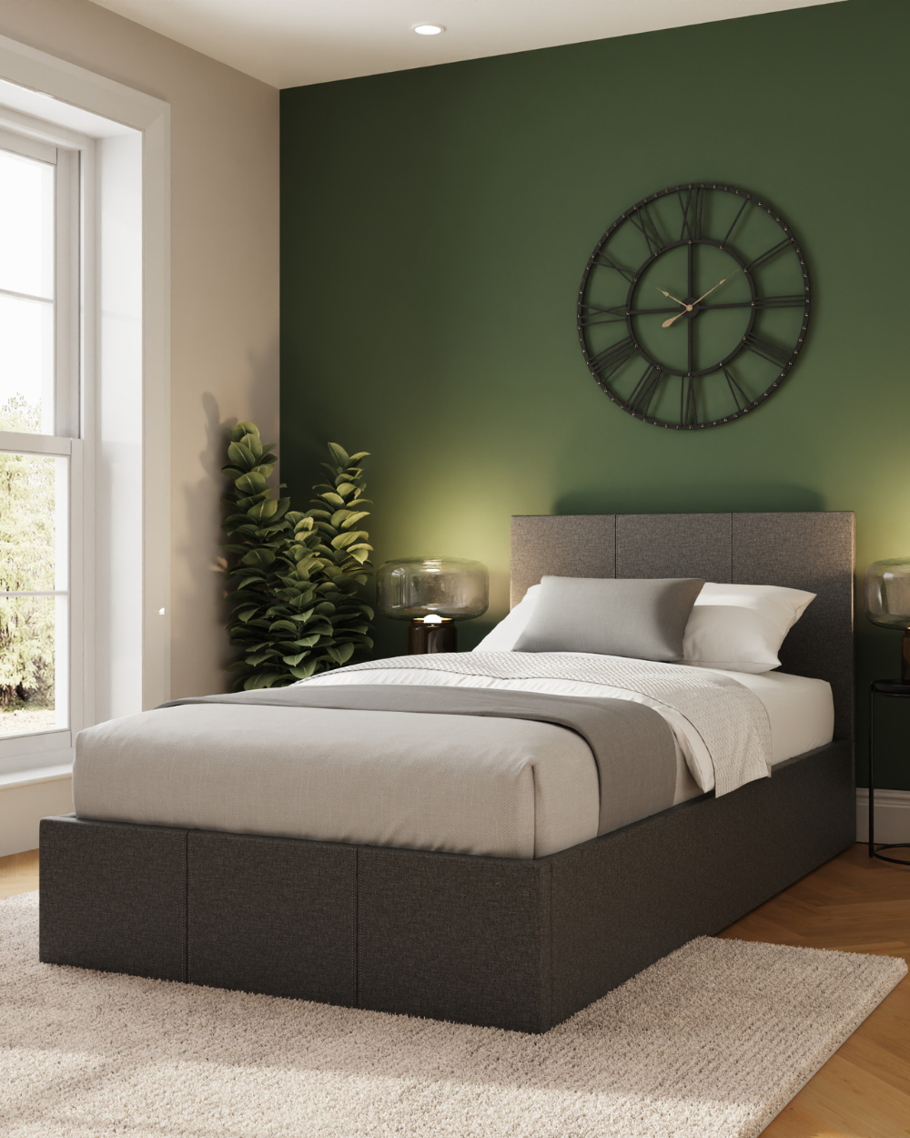 End Lift Ottoman Single Bed Hopsack Fabric Grey 90cm