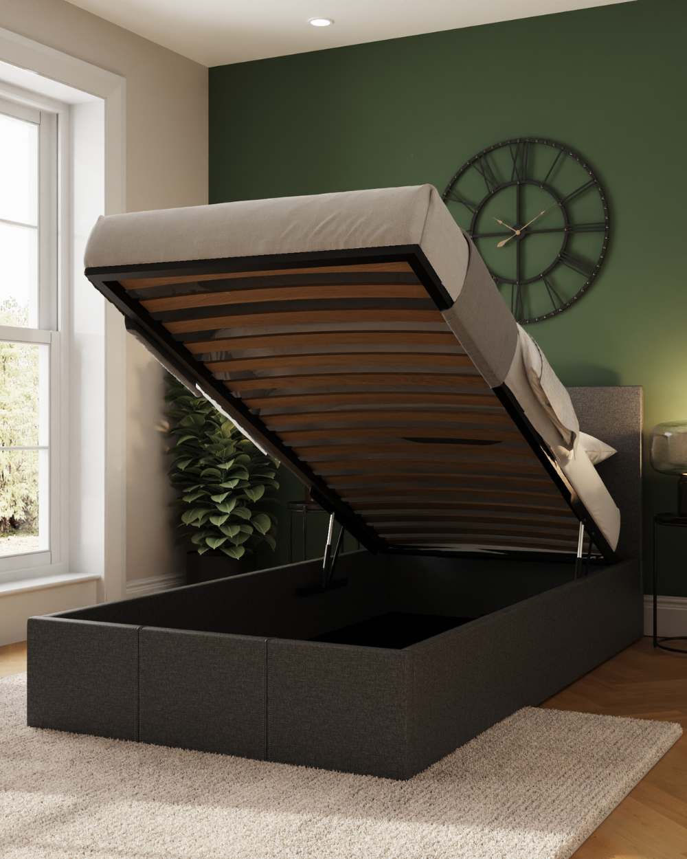 End Lift Ottoman Single Bed Hopsack Fabric Grey 90cm