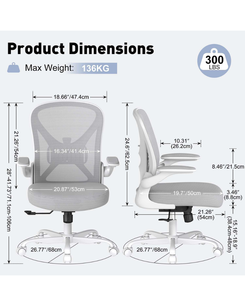Ergonomic Mesh Office Chair Adjustable Lumbar Support Grey