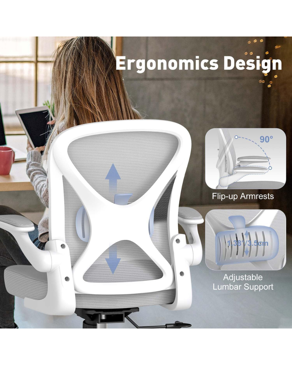 Ergonomic Mesh Office Chair Adjustable Lumbar Support Grey