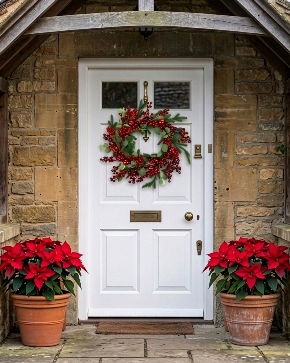 Christmas Wreath Eucalyptus & Red Berries 50cm
